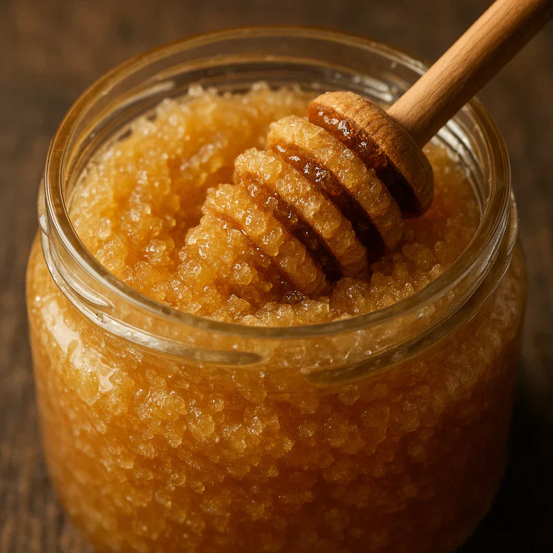 Kristallisierter griechischer Honig im Glas - natürliches Qualitätsmerkmal