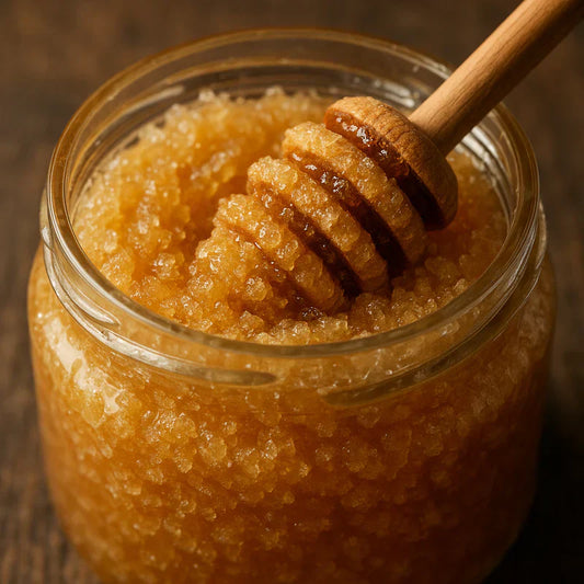 Kristallisierter griechischer Honig im Glas - natürliches Qualitätsmerkmal