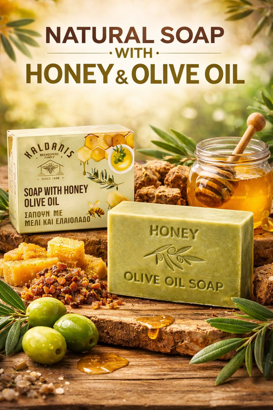 Stück Naturseife mit Honig und Olivenöl von Kaldanis, 100 g